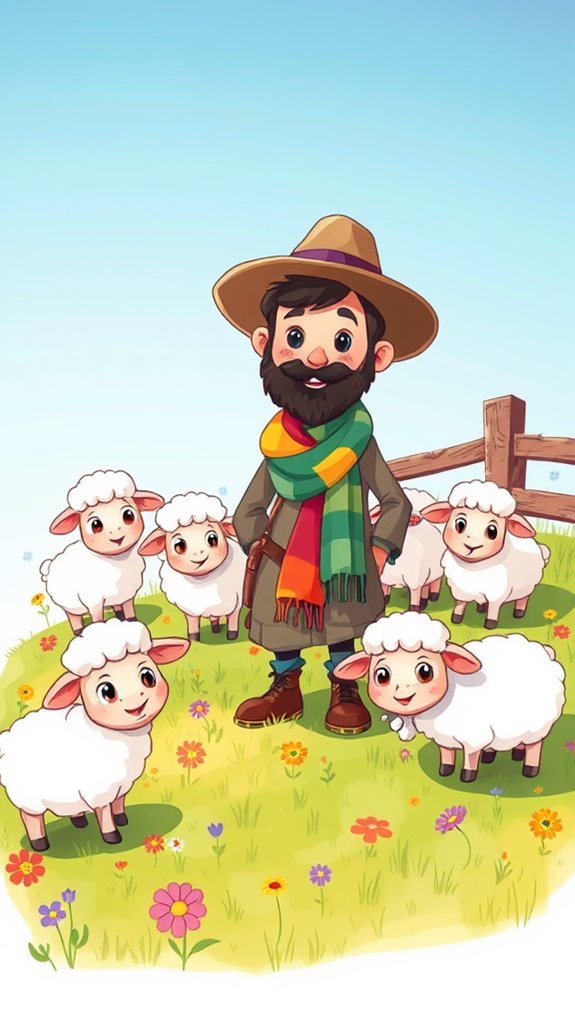 adorable shepherd with sheep