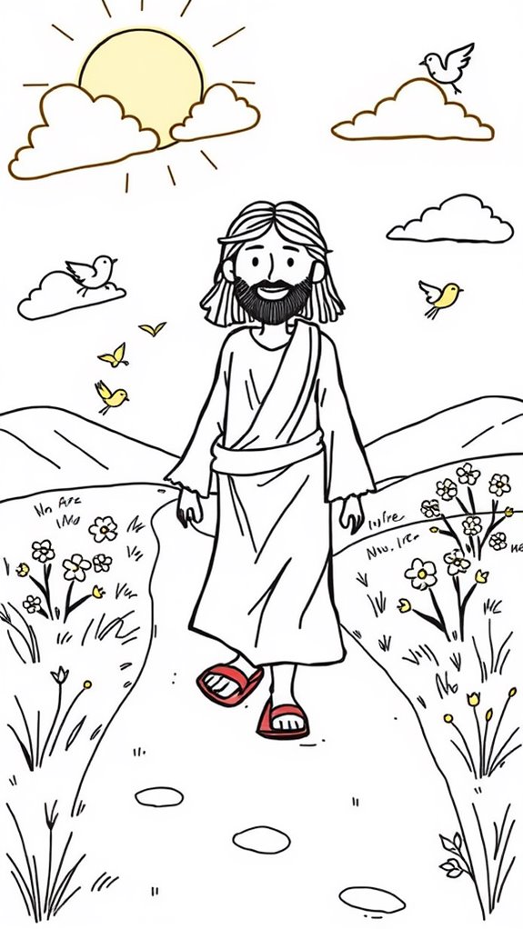 doodle jesus walking illustration