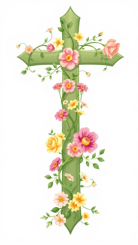 floral accented cross clipart