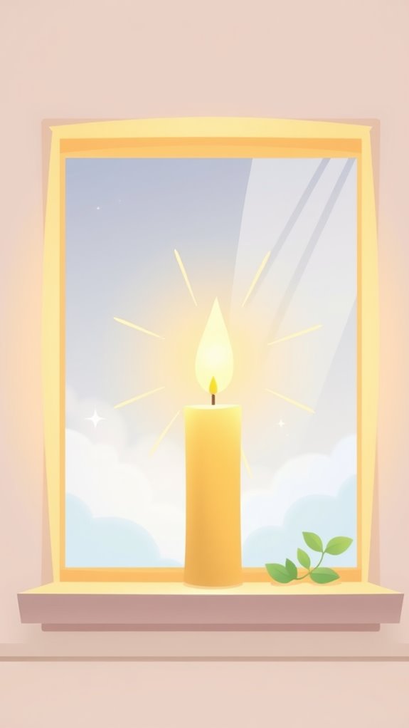 illuminated candle in window
