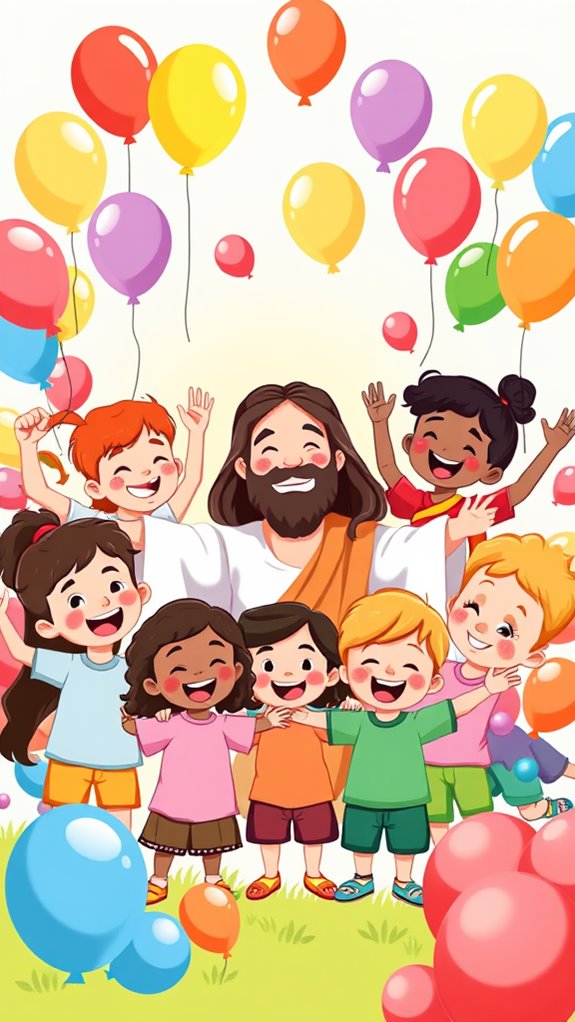 jesus with children balloons