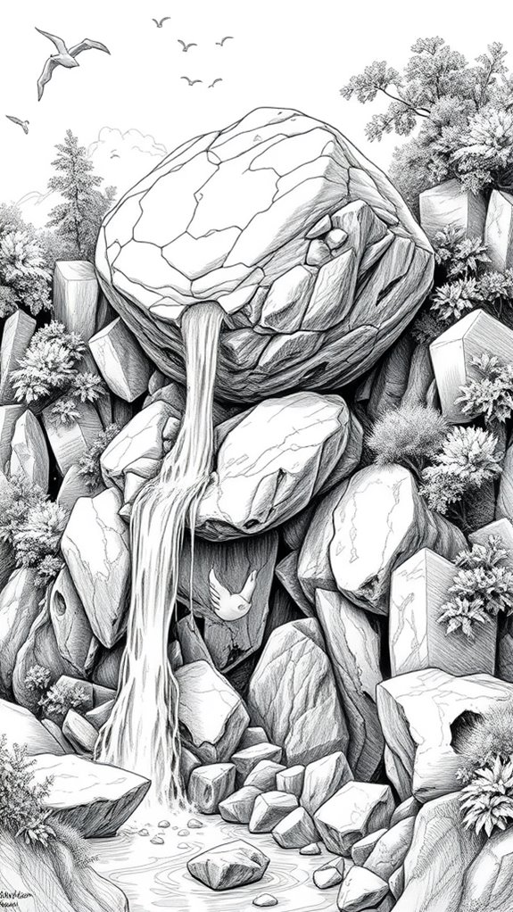 monochrome water illustration scene