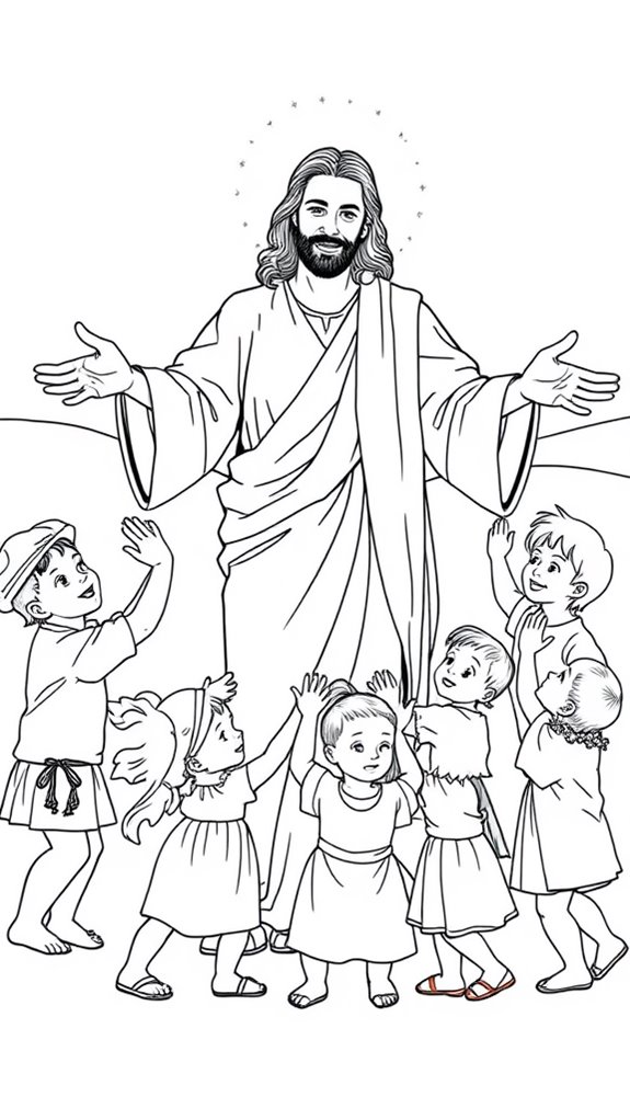 monoline jesus with children