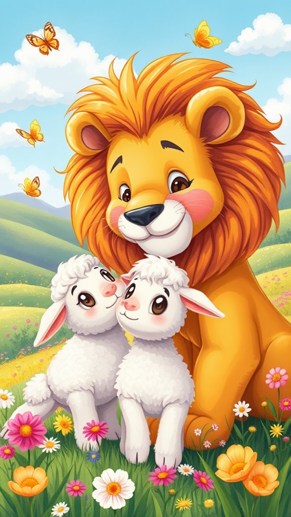 playful lion lamb character mashup