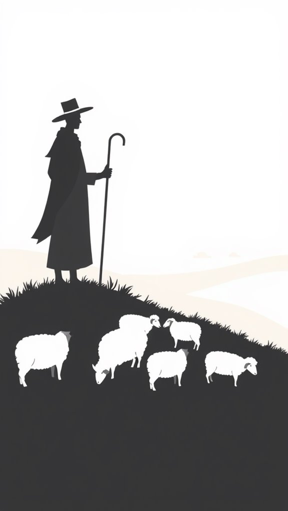 shepherd and sheep silhouette