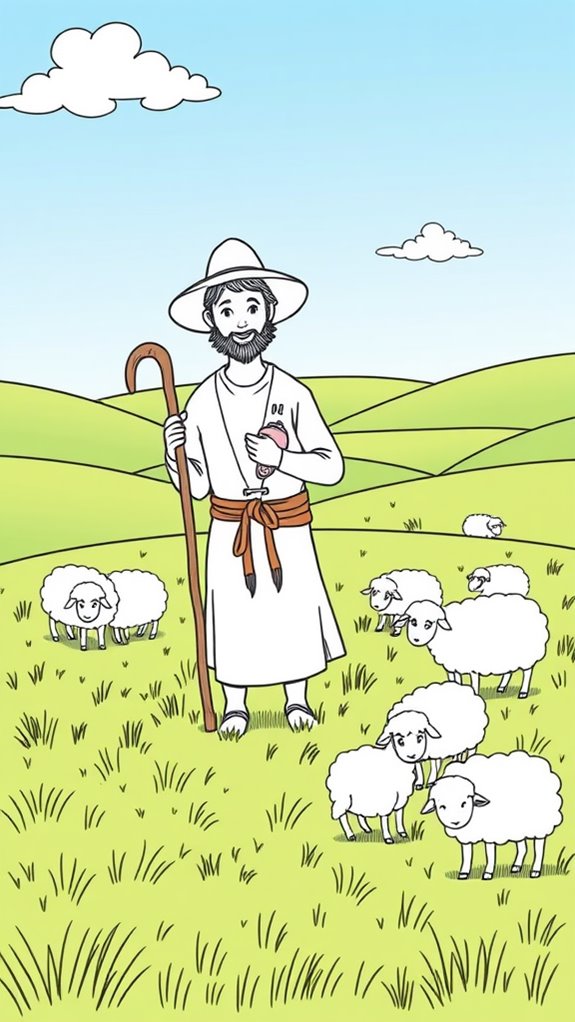 shepherd guiding grazing sheep