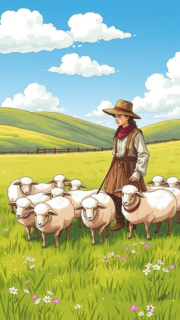 shepherd guiding sheep peacefully