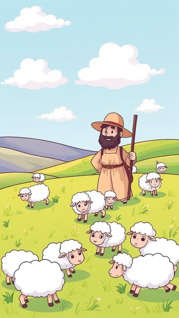 shepherd tending to sheep