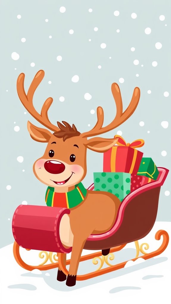 sleigh pulling reindeer clipart image