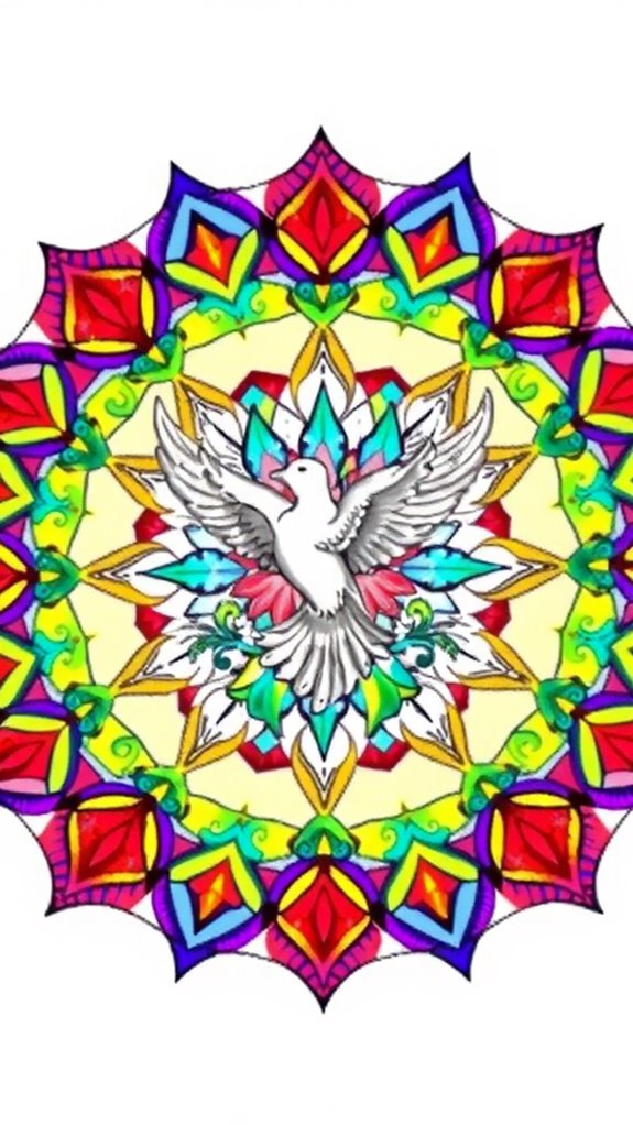 vibrant dove rainbow mandala