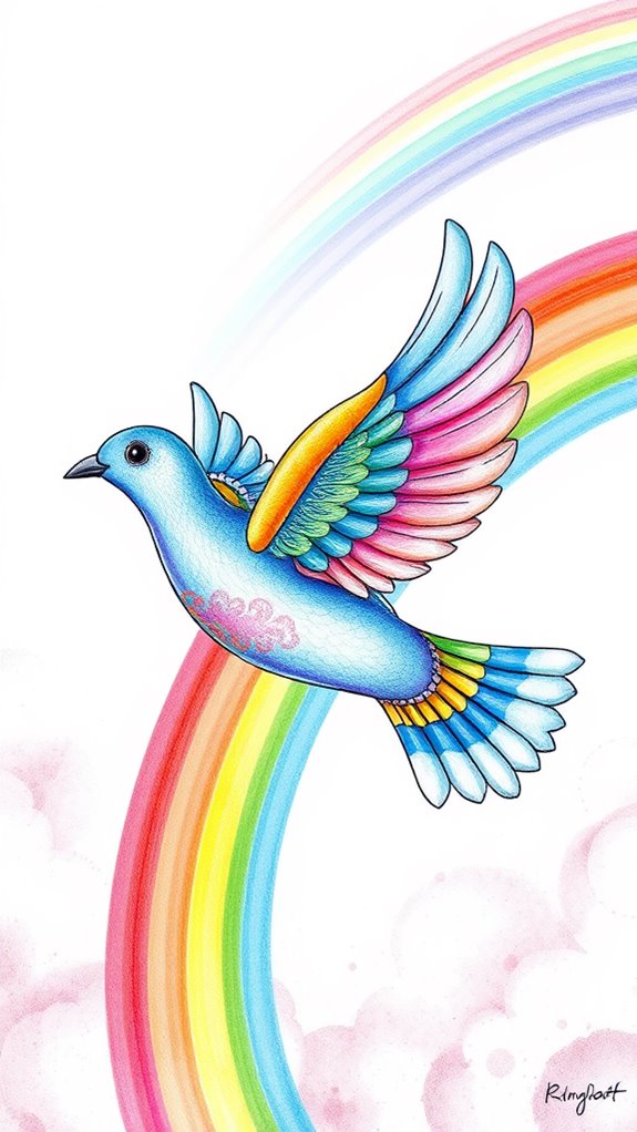 vibrant dove with rainbow