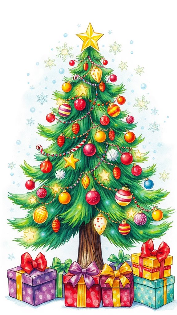 vibrant holiday tree artwork