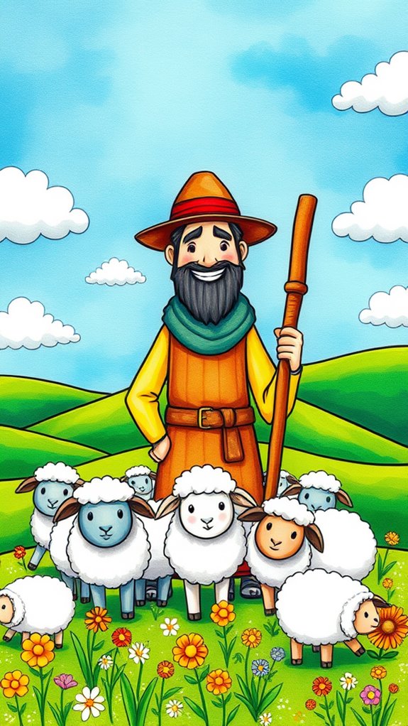 vibrant shepherd and sheep