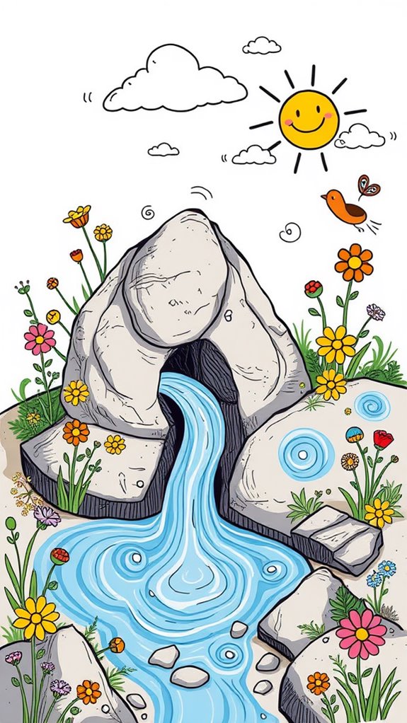 water flowing from rock