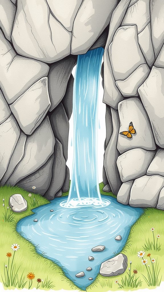 water flowing from rock